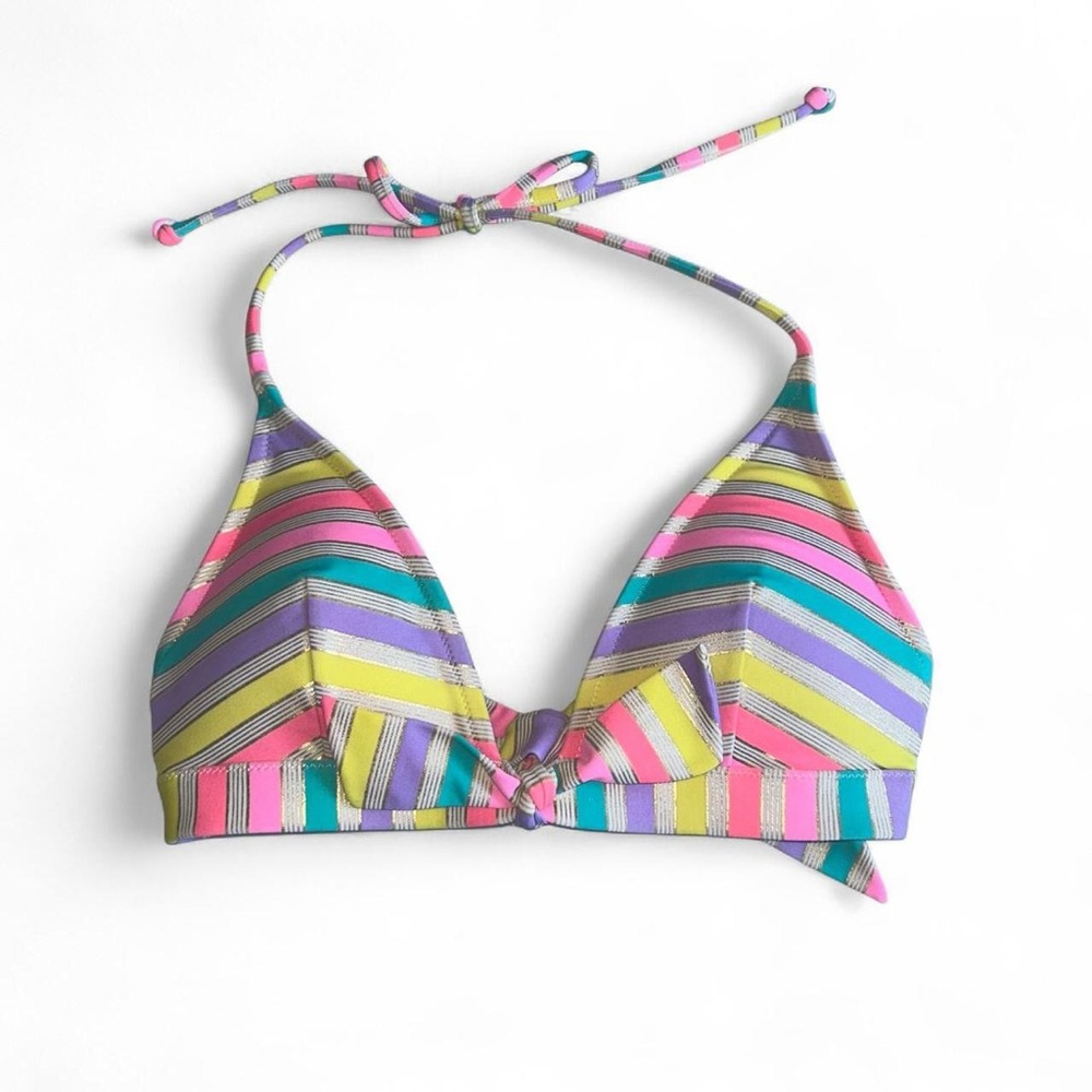 Victoria Secret Bikini Top Multi Color w/ Gold Stripes, Padded S